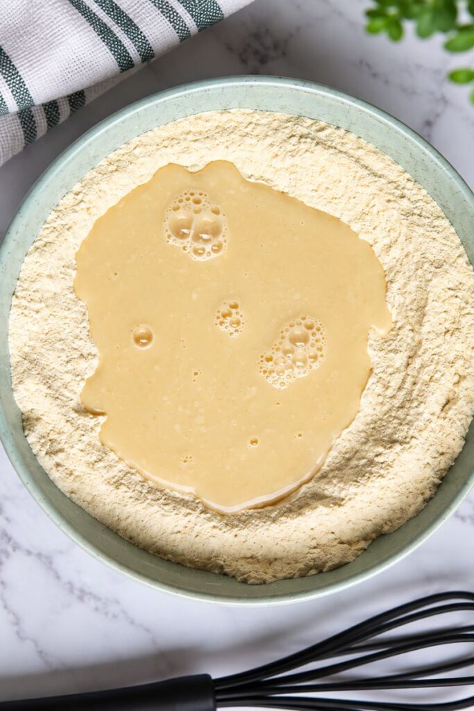 Mix the wet ingredients with the dry 