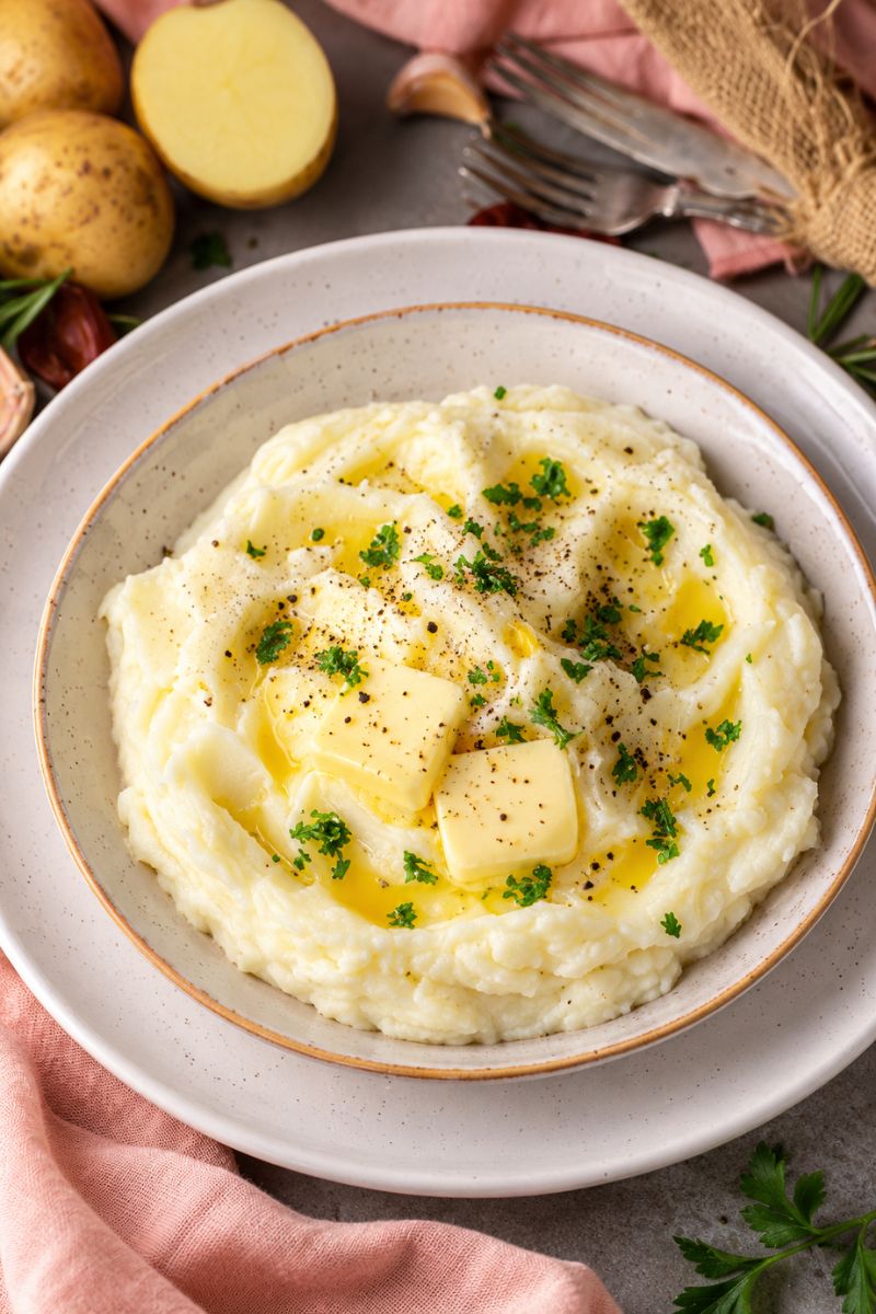 Cottage cheese mashed potatoes with butter.