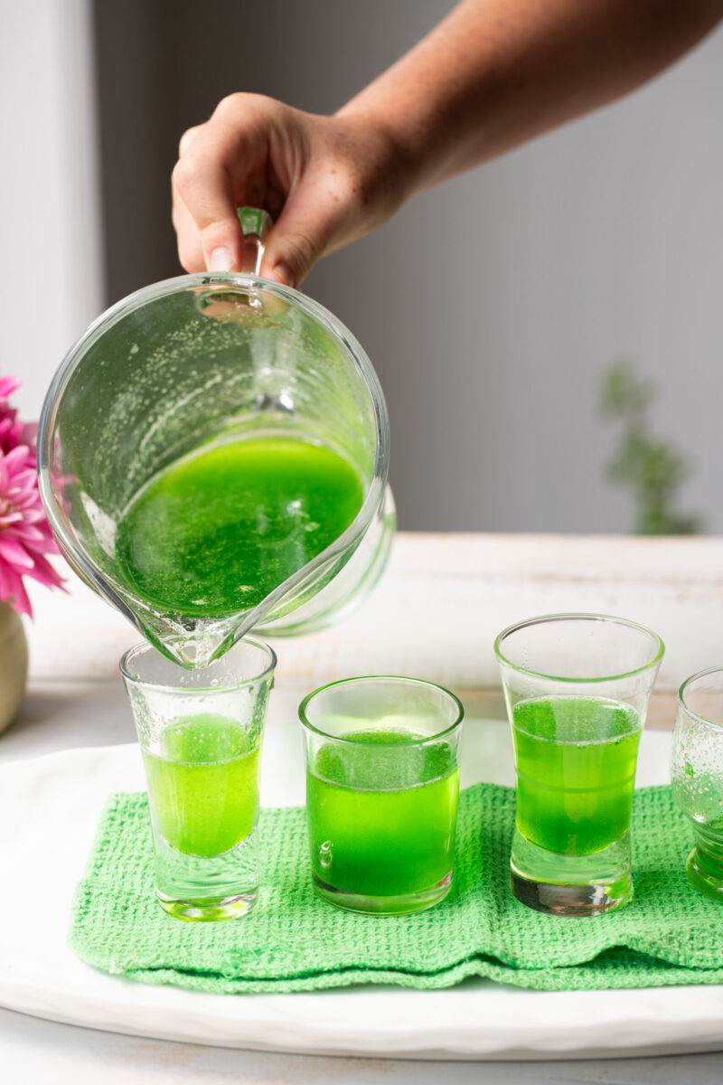 Step four: pour into shot glasses and transfer to the fridge to set.
