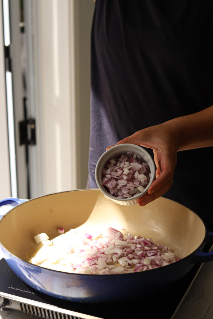 Fry the onions and garlic in some olive oil.