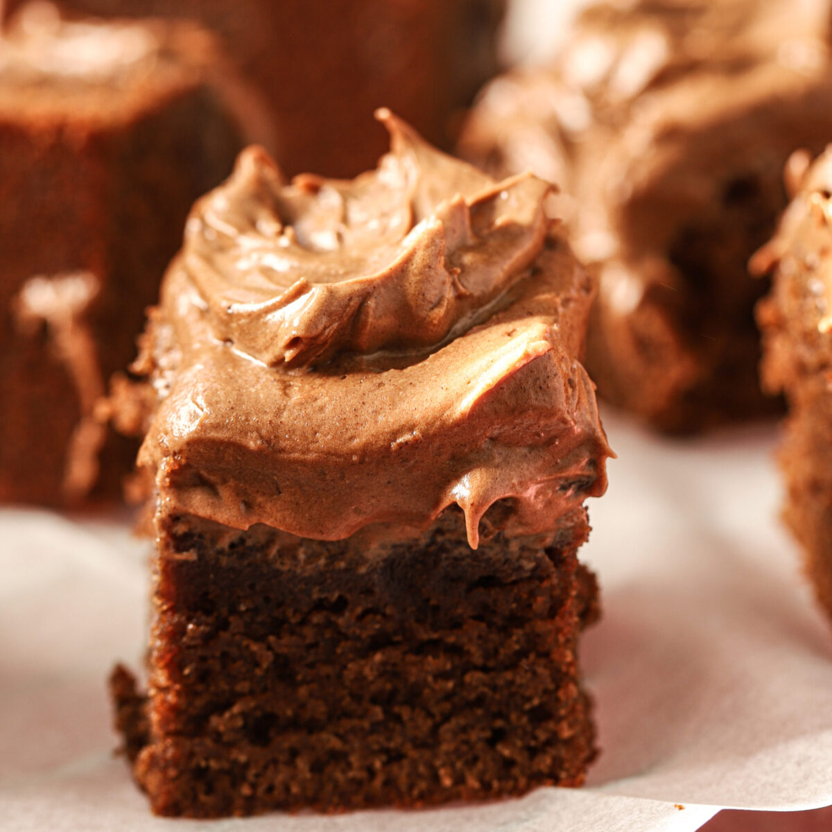 Chocolate brownies with cream cheese frosting.