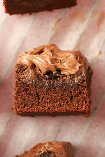 Chocolate brownies with cream cheese frosting.