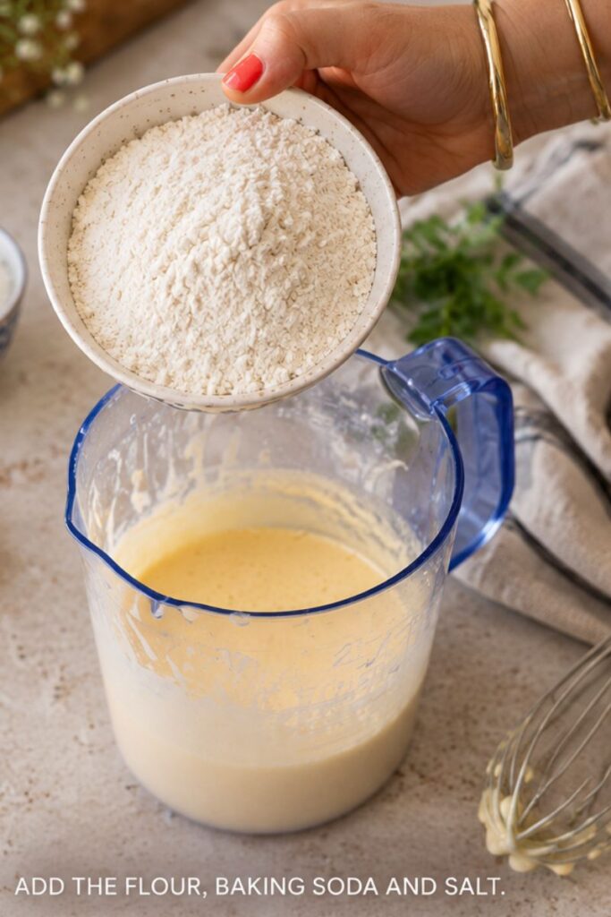 Add the flour. 