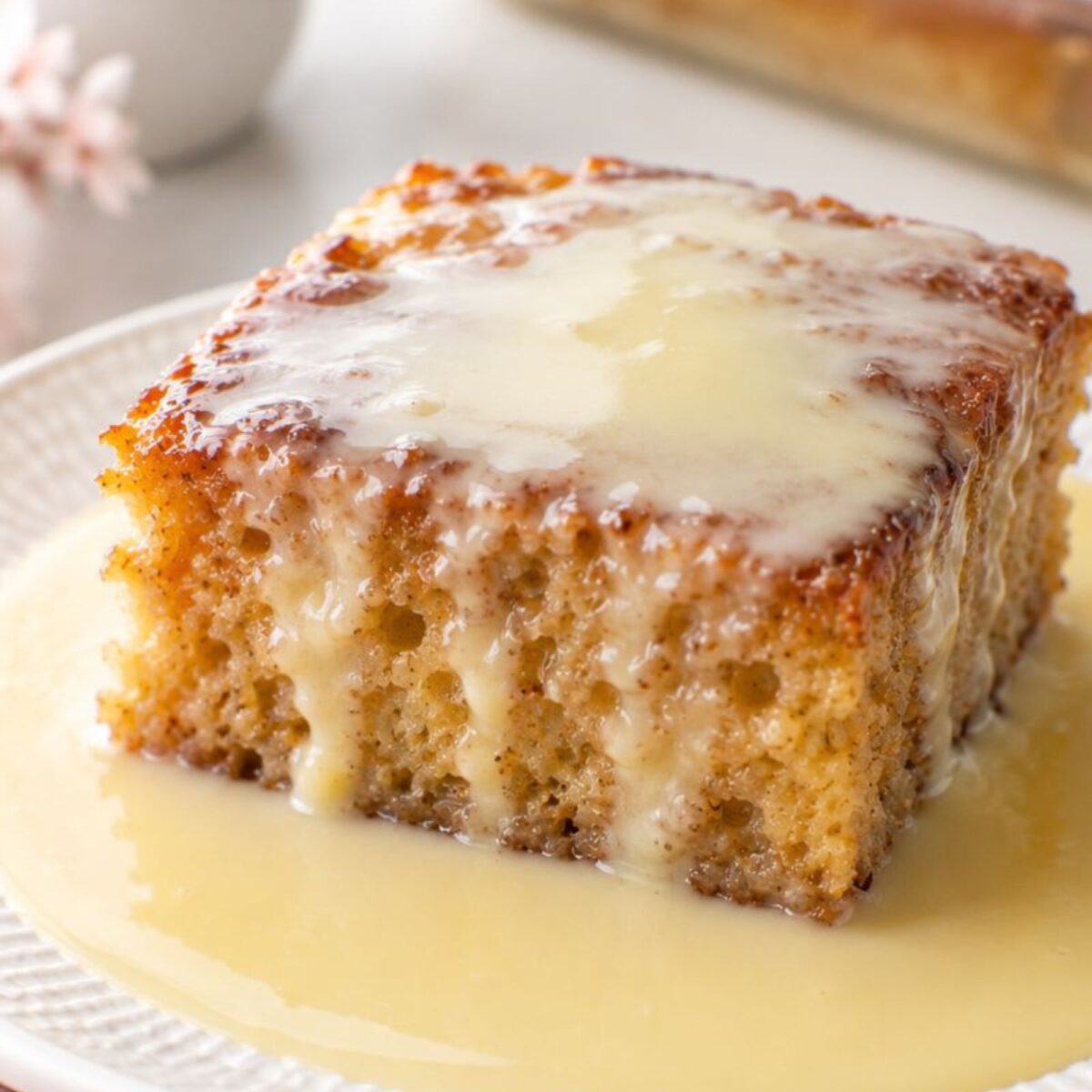 South African malva pudding with warm cream sauce