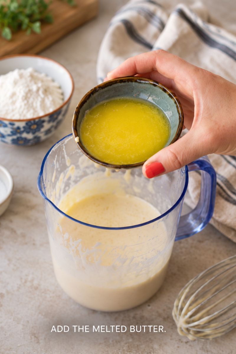 Add the melted butter. 