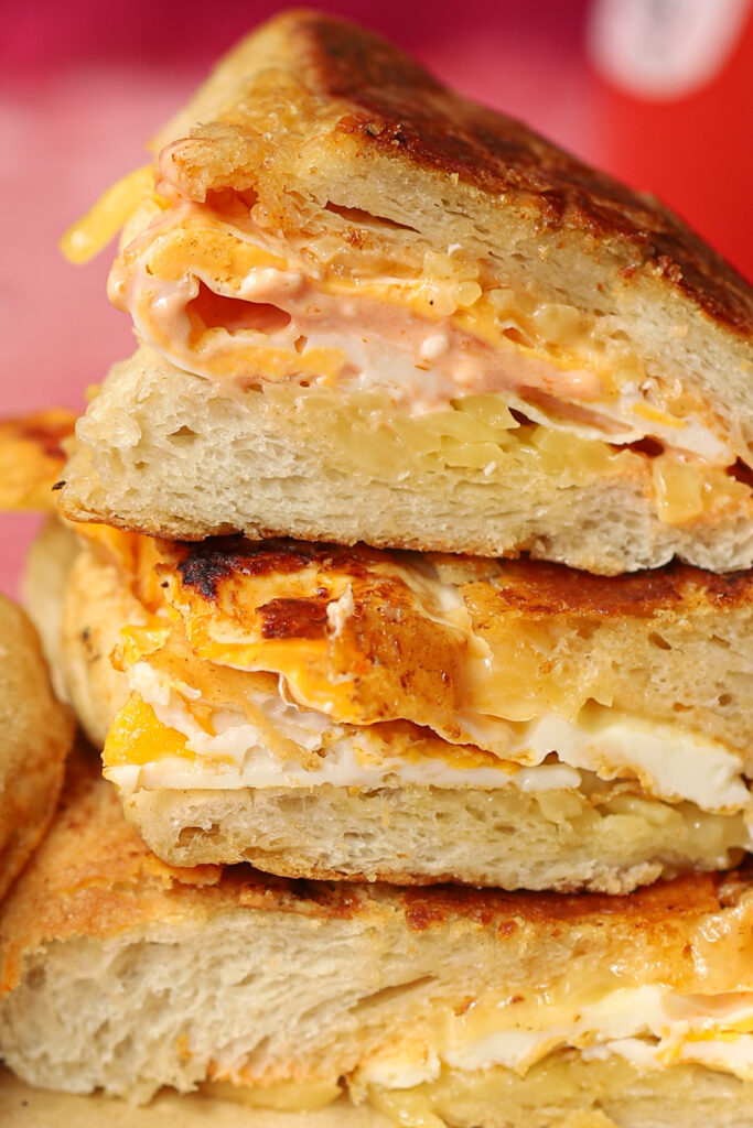 The best sour dough breakfast recipe is this stack of sourdough sandwiches.