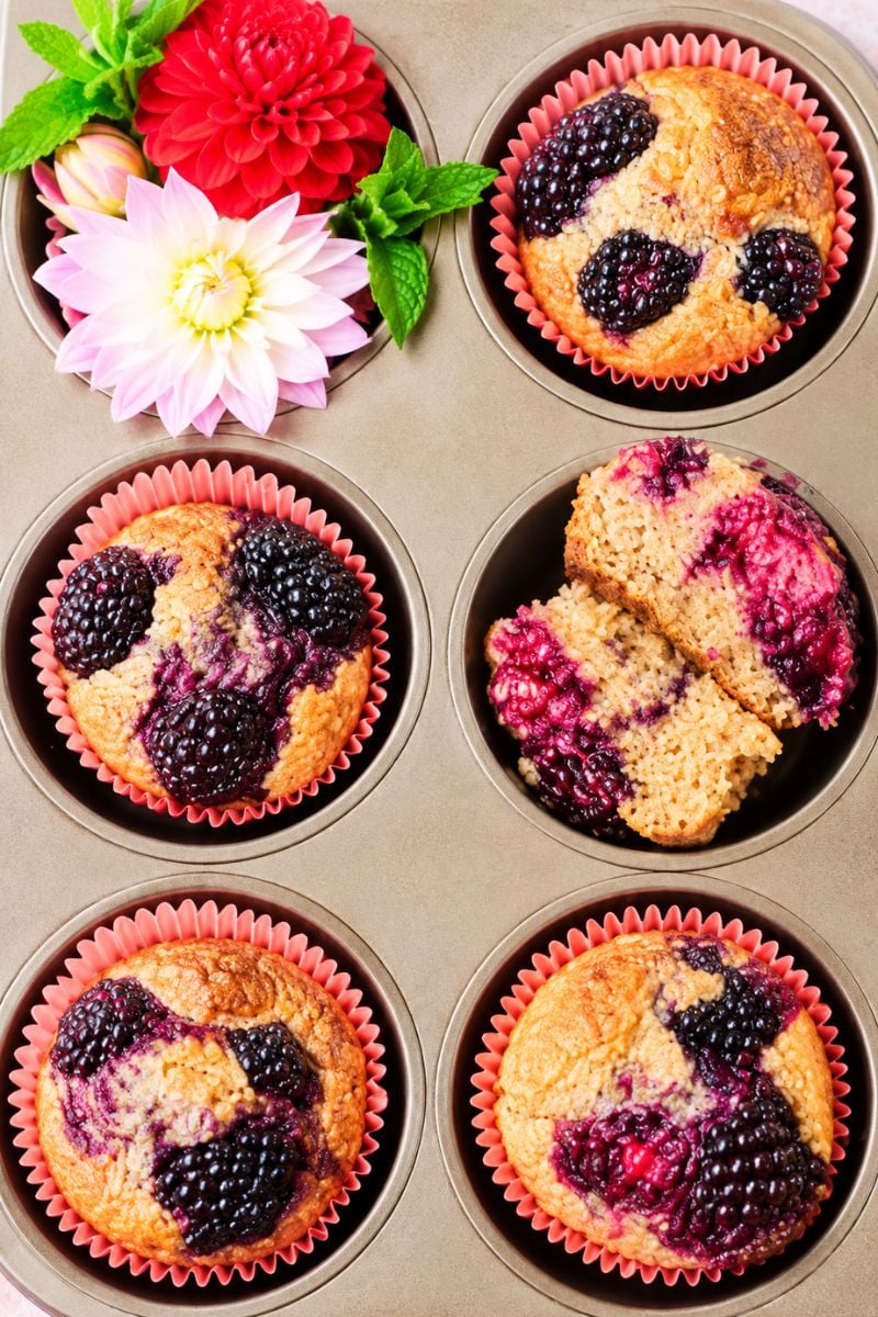 Banana blackberry oatmeal muffins made without oil.