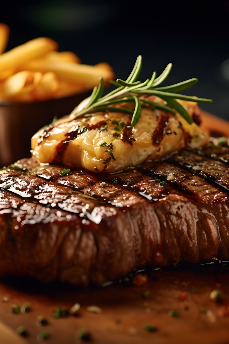 A sirloin steak is perfect as a flank steak alternative. This sirloin is served with butter and fries.