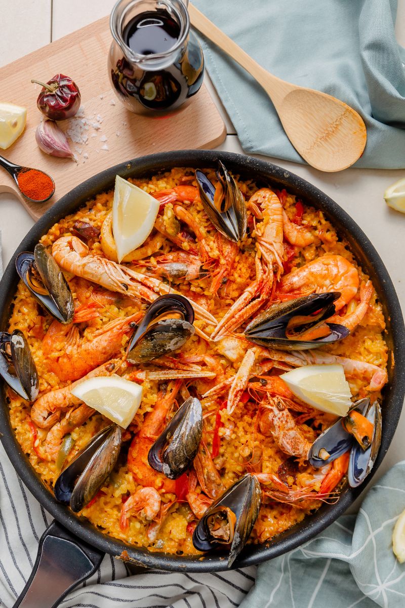 A pan of paella. Saffron is used to make paella but you can substitute it with turmeric.