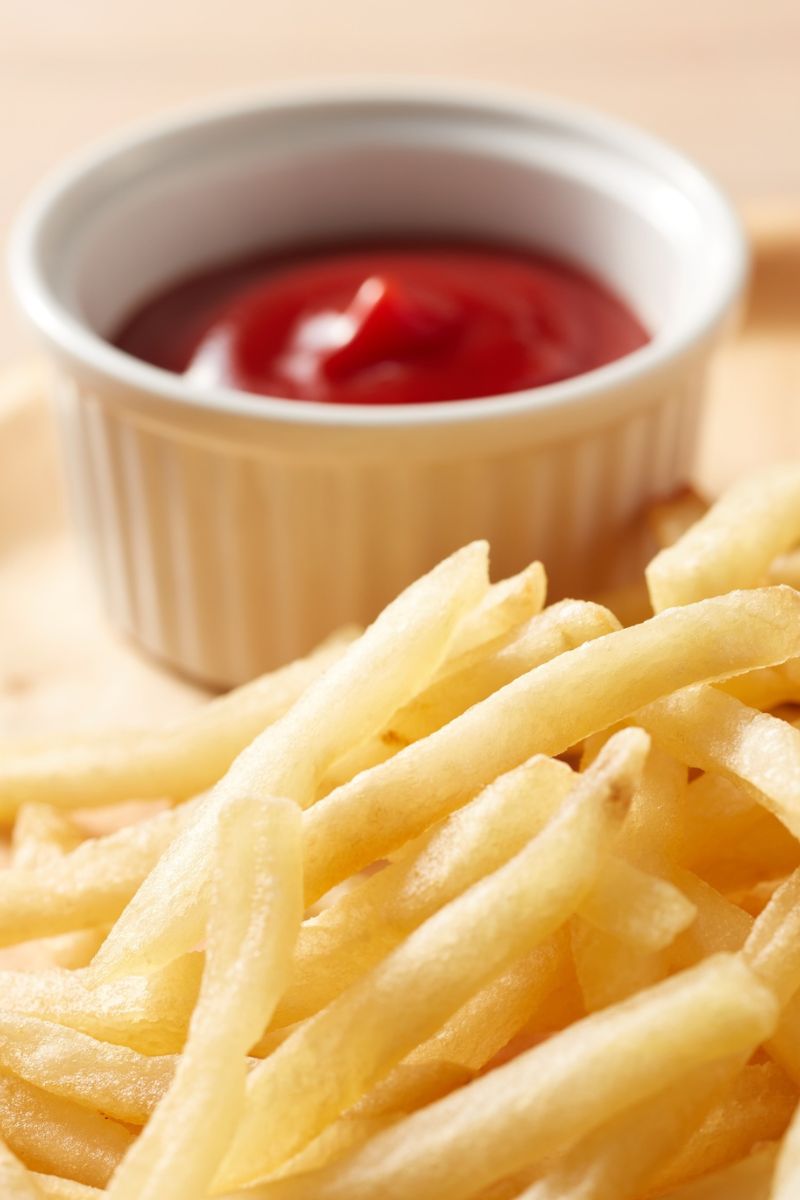 A plate of french fries with ketchup on the side. This recipe makes a great homemade substitute for ketchup.