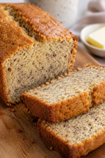 Sliced 4-ingredient banana bread.