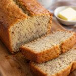 Sliced 4-ingredient banana bread.