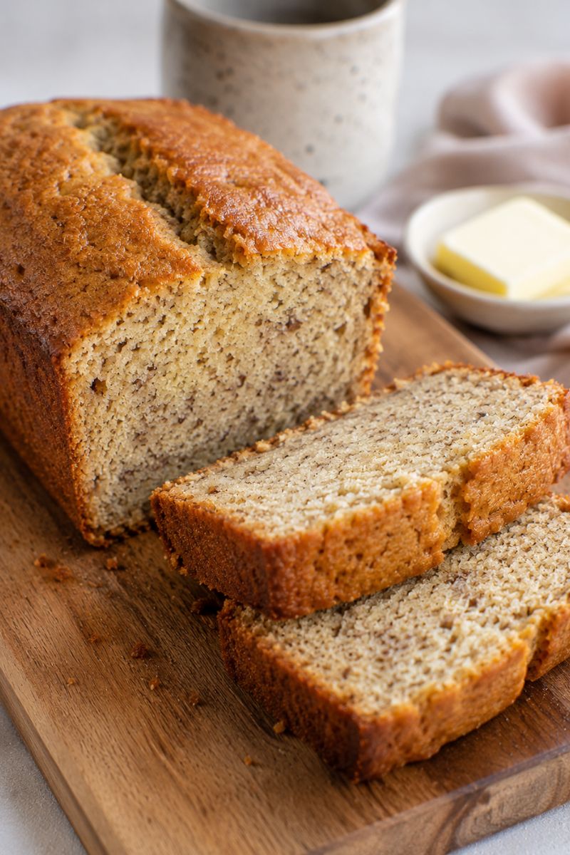 Sliced 4-ingredient banana bread.