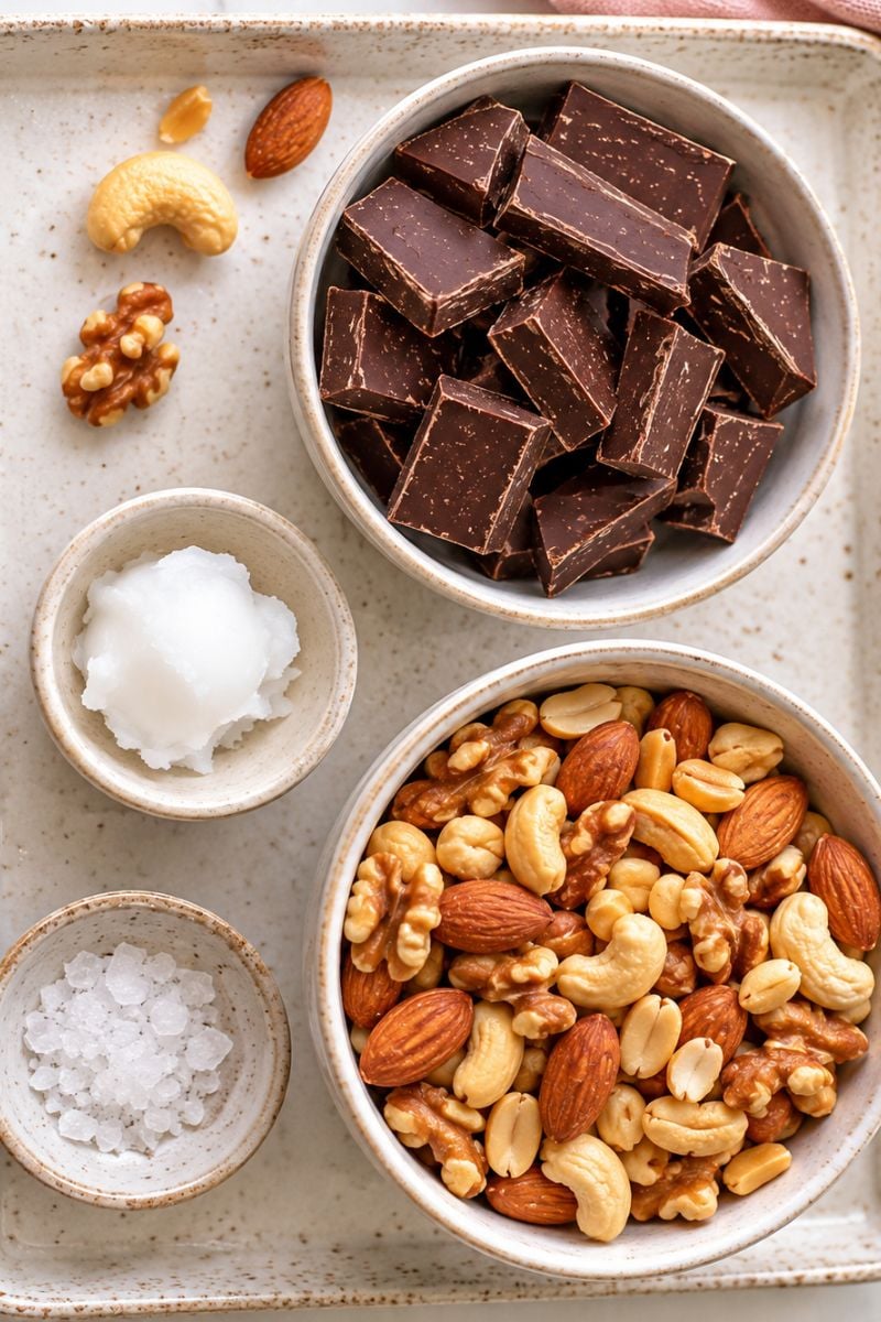 Ingredient list for chocolate nut clusters. 