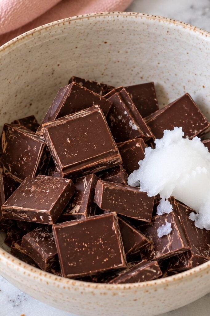 Chocolate pieces with coconut oil.