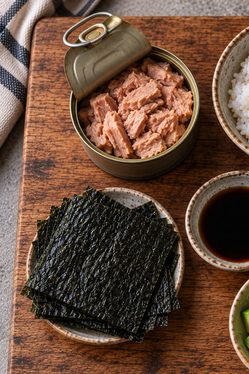 Canned tuan and Nori sheets.