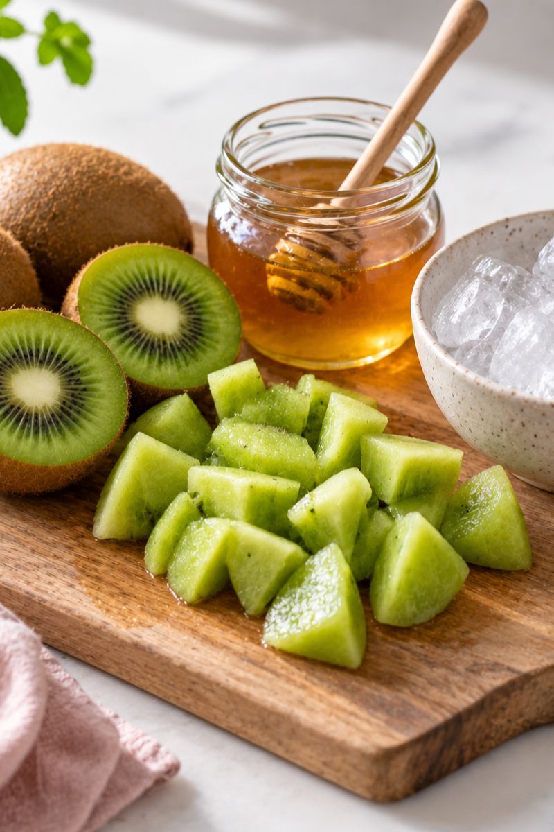 Ingredients used. Including kiwi fruit, honey and ice.