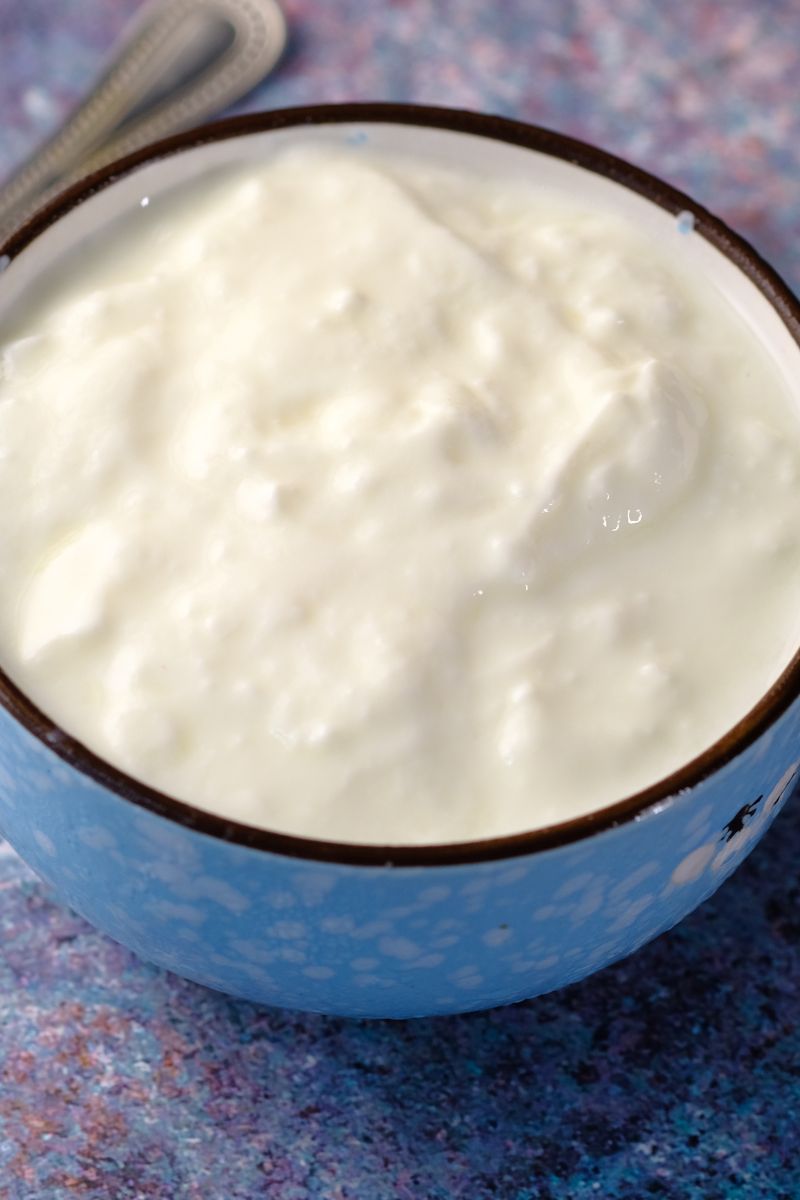 A small bowl of Greek yogurt. This makes a great substitute for vegetable oil in brownies. 