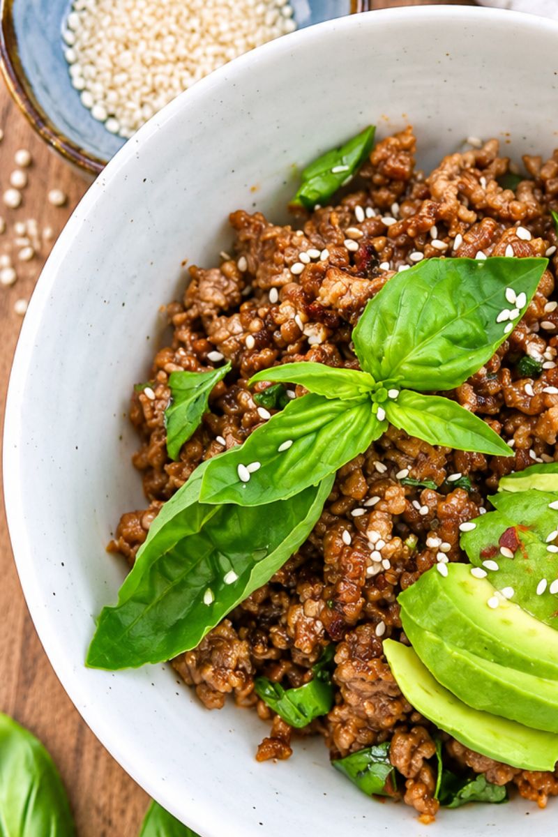 A bowl of Asian ground beef.