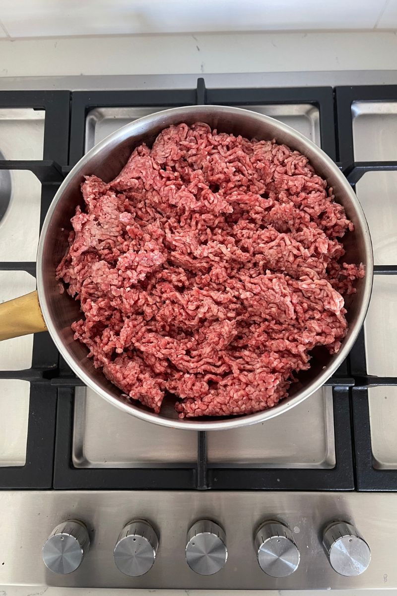 Ground beef in a pan. 