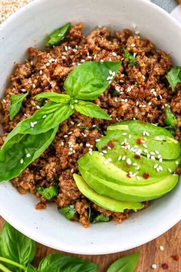 A bowl of Asian ground beef.