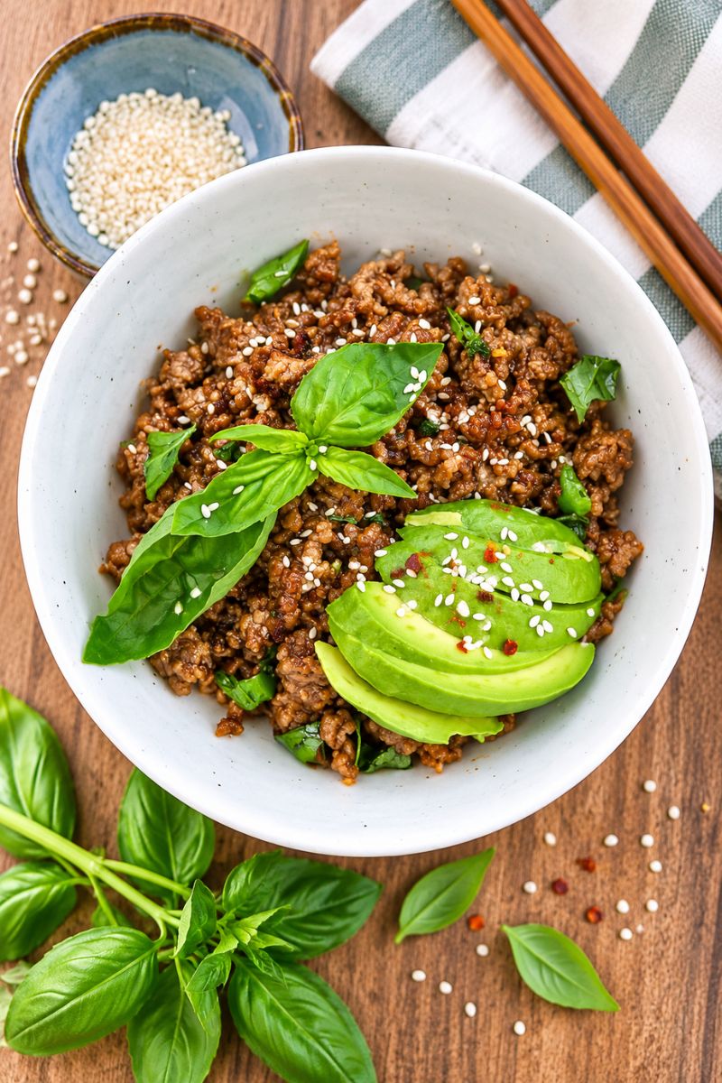 A bowl of Asian ground beef. 