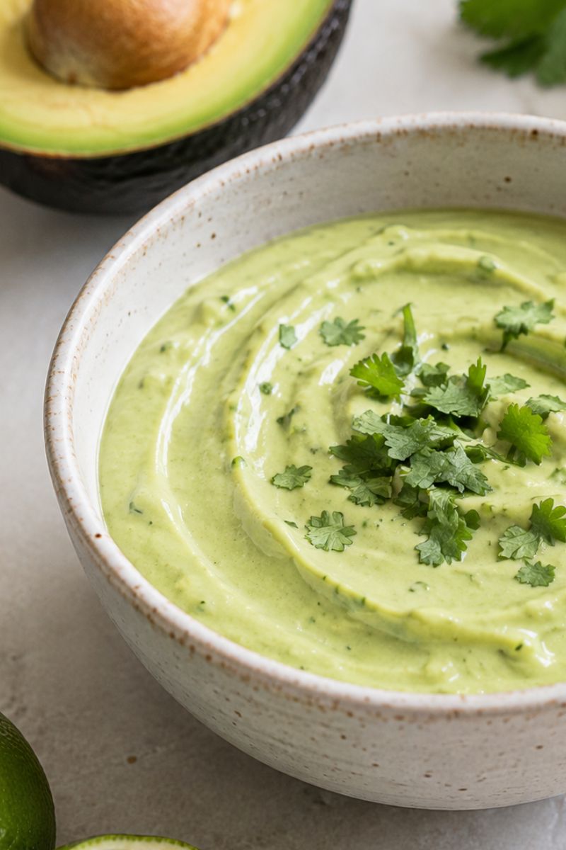 A bowl of avocado lime crema.