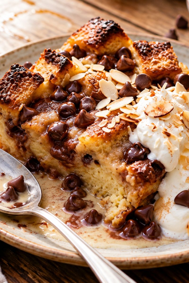 Sourdough bread pudding with chocolate.