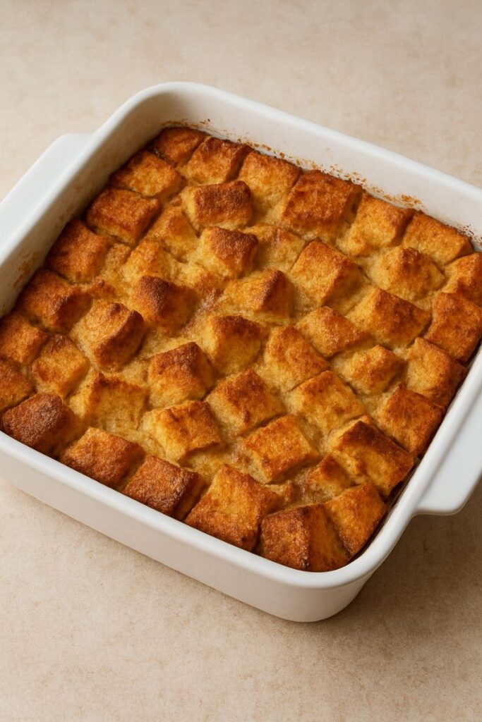 Baked bread and butter pudding. 