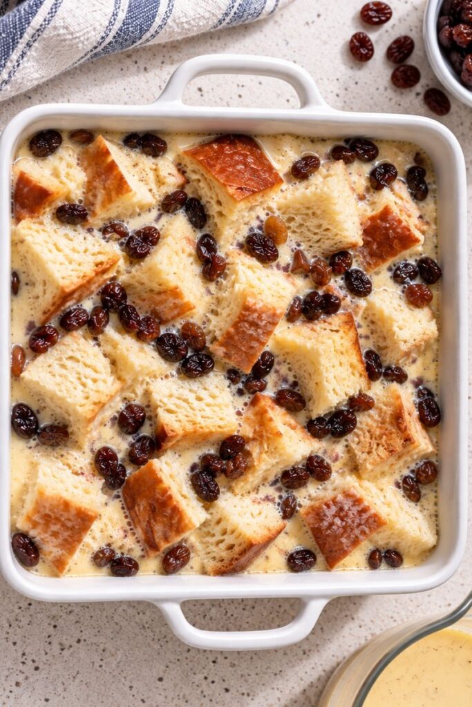 Bread pudding before baking.