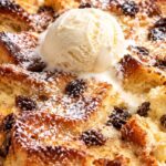 Bread pudding with ice cream.