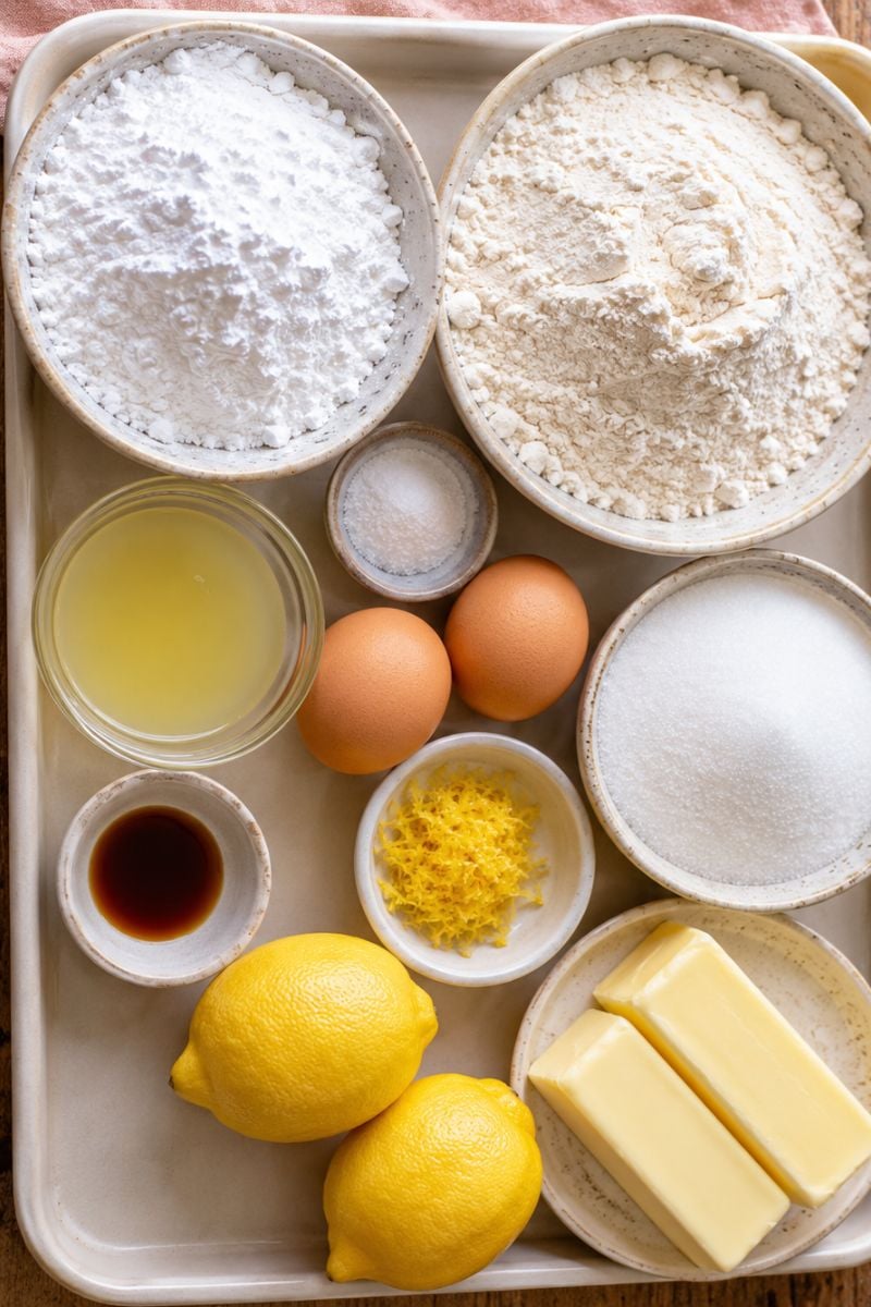 Lemon bars ingredient list.