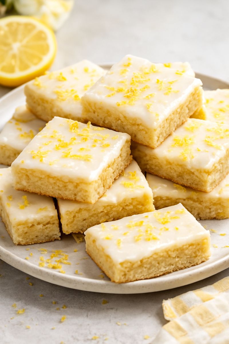 Lemon cookie bars on a plate. 