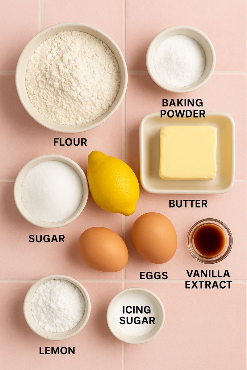Ingredient list for lemon cookie bars. 