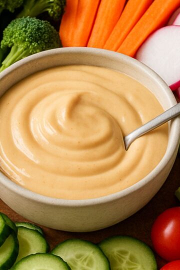 A bowl of miso mayonnaise with fresh veggies around the bowl.