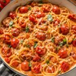 Cherry tomato spaghetti suce in a bowl.