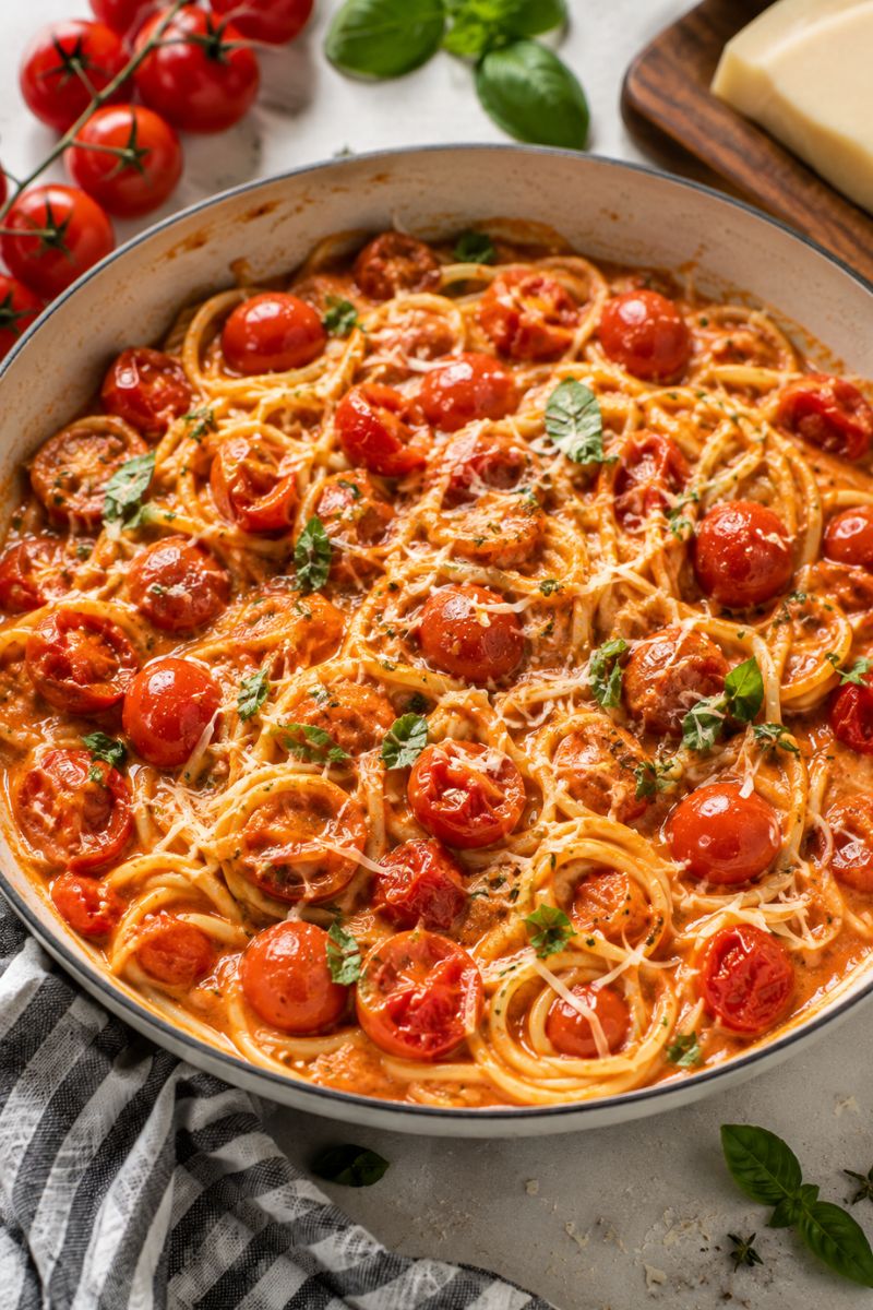 Cherry tomato spaghetti suce in a bowl.