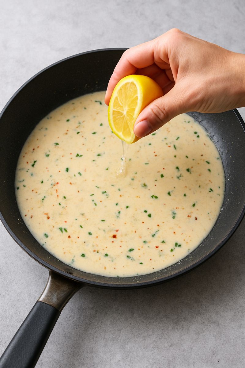 Making the garlic sauce. 