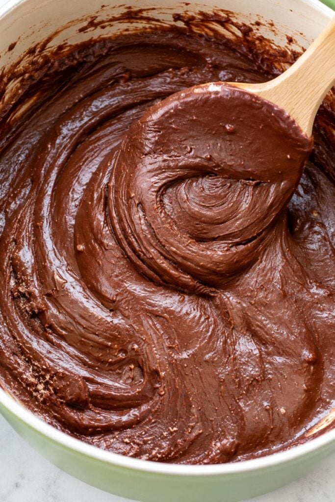 Thick fudge batter. 