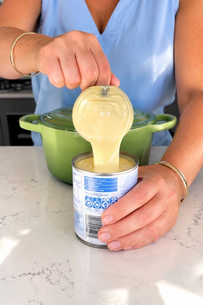 Opening the condensed milk. 