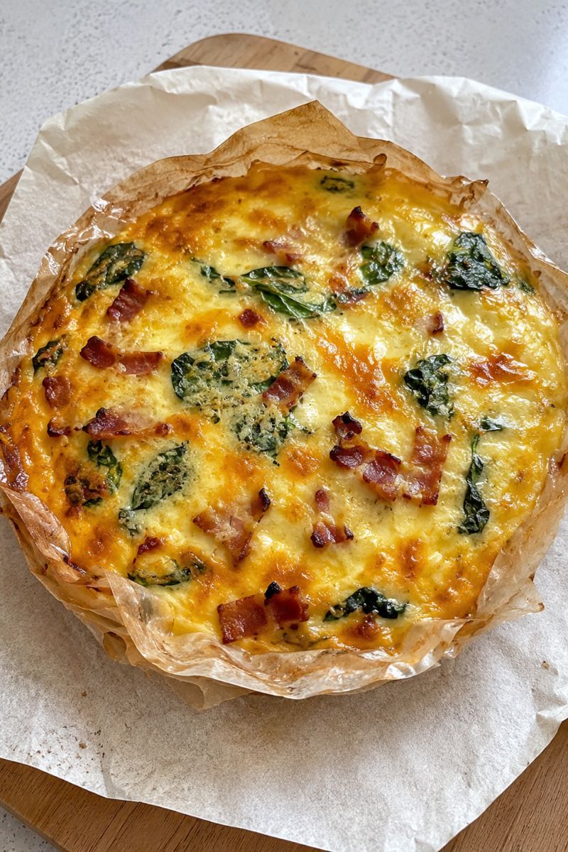 Bacon and cheese quiche made with rice paper.