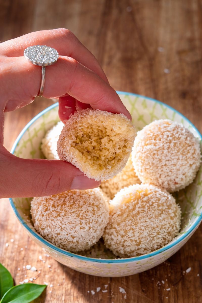 A bowl of lemon energy balls. 