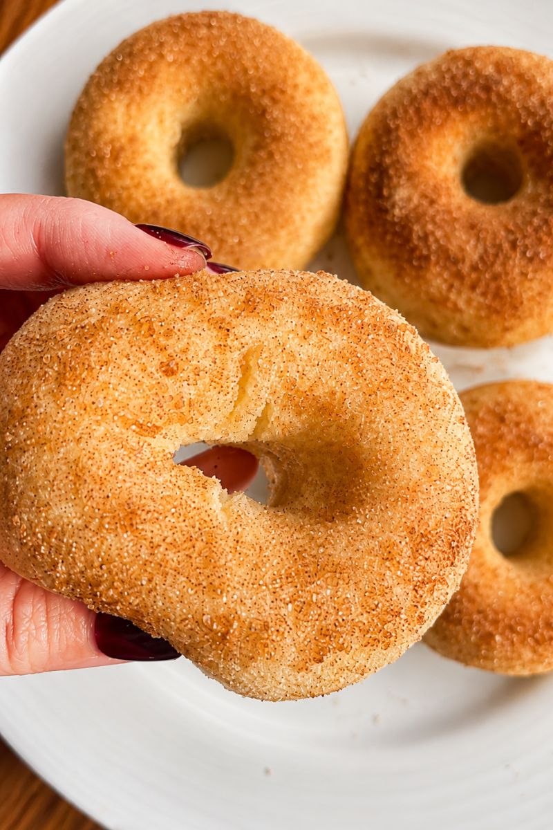 High protein donuts with cinnamon and sugar.