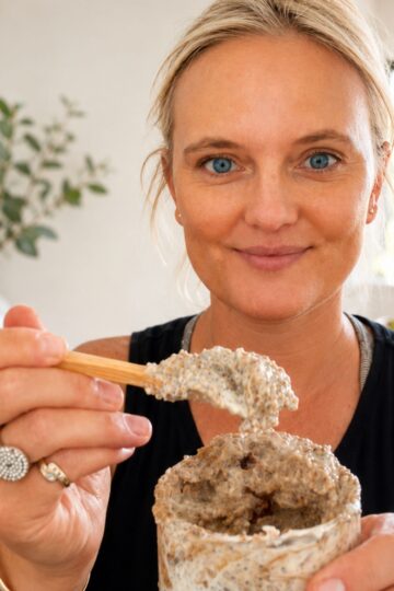 Tasting a jar of peanut butter overnight weetabix.
